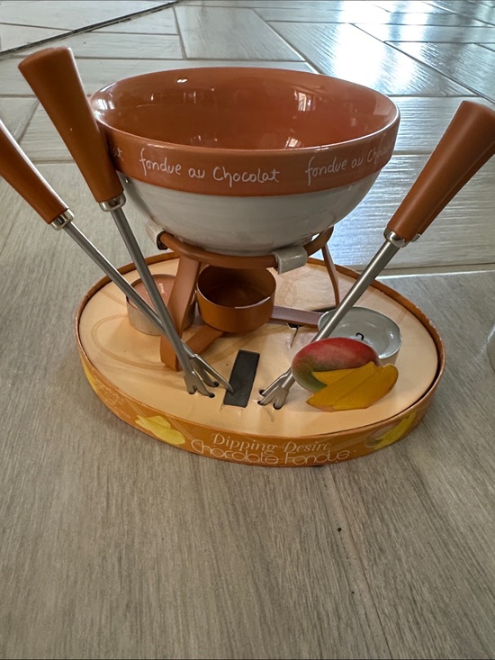 Dipping Desire Other - NEW in the box Ceramic Chocolate Fondue Set in Orange -